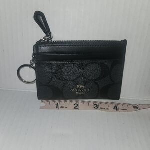 Coach Black Signature Card Holder with Key Ring Coach Mini Skinny ID Case